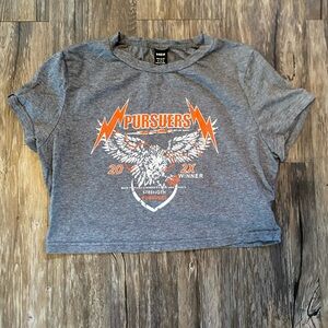 Gray and orange pursuers graphic crop top
